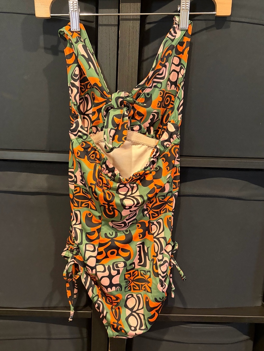 Pinup Couture Raquel Green Palm Springs Tiki Print Halter Swimsuit XS NWT - Picture 6 of 9